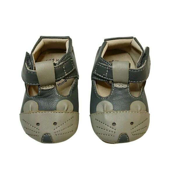 Livie & Luca Other - Livie & Luca Gray Mouse "Scamper" Leather T-Strap Shoes 0-6M